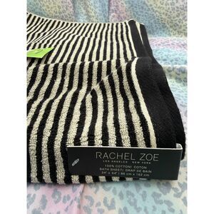 Rachel Zoe Black Cream Striped Bath Sheet 34x64 100% Cotton NWT